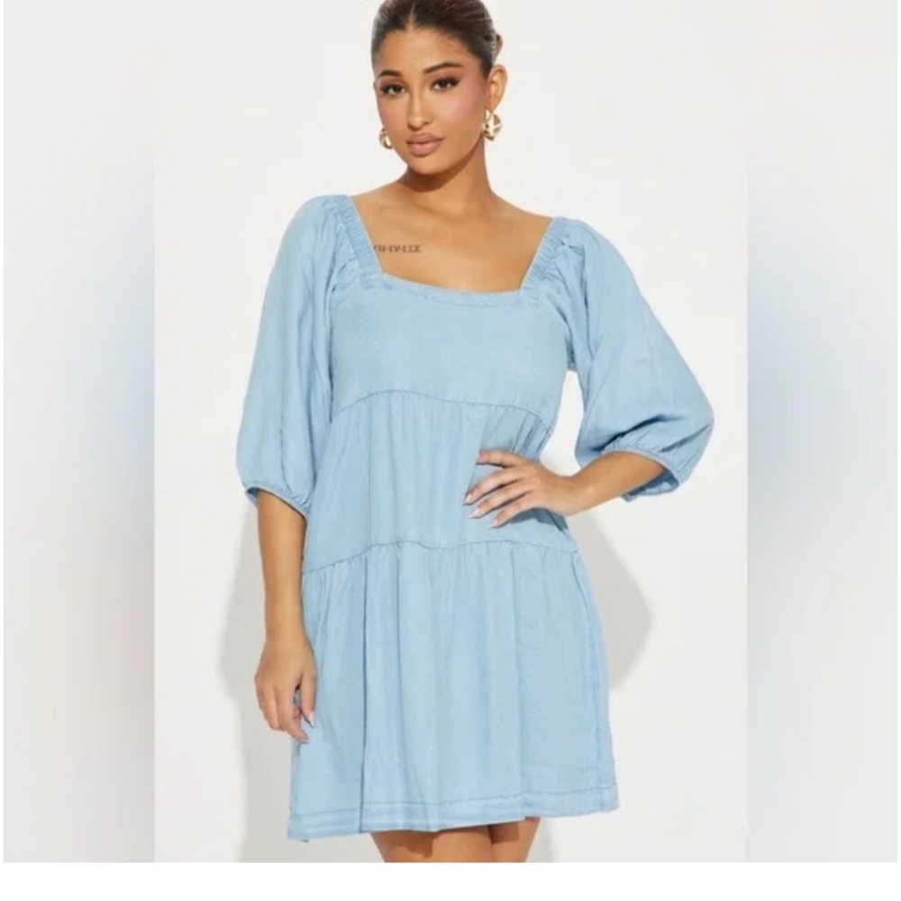 Hunter & Brown Blue Puff Sleeve Dress